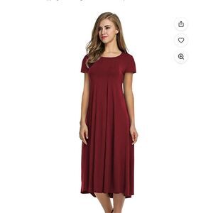 Women's Short Sleeve Pleated T-shirt Dresses Empire Waist A-Line Flare Midi